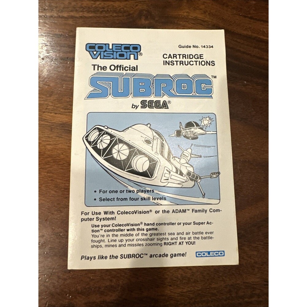 Sub Roc Coleco Vision Manual Authentic 1982